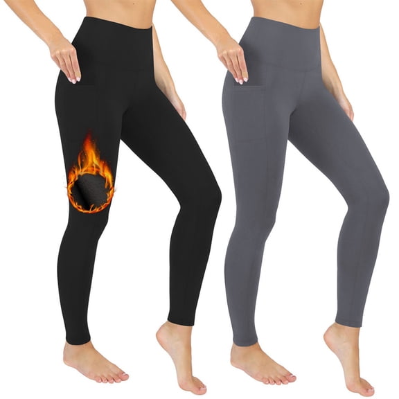 Plus Size High Waist Fleece Lined Leggings with Pockets Winter Workout Pants