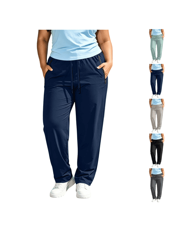 Plus Size Hiking Pants Women Lightweight Waterproof Athletic Joggers Stretch Active Pants with Zipper Pockets