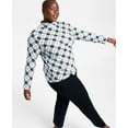 thumbnail image 1 of Plus Size Holiday Printed Mock-Neck Top Winter White Plaid 3X, 1 of 1