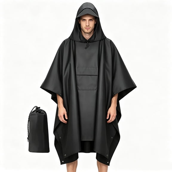 Plus Size Hooded Adult Rain Poncho, Waterproof Tactical Poncho for Camping, Hiking, Travel and Outdoor Activities