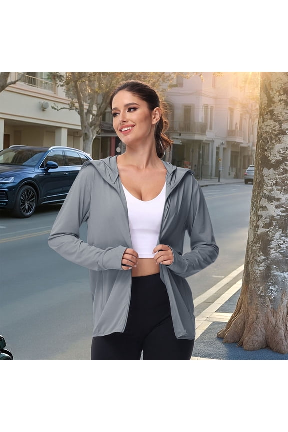 Plus Size Hooded Coat For Women'S Sun Protection Jacket Hoodie Clothing Lightweight Long Sleeve Sun Cover Up Shirt Dark Gray XS