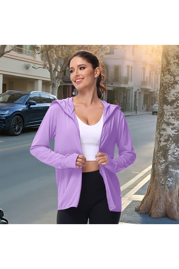 Plus Size Hooded Coat For Women'S Sun Protection Jacket Hoodie Clothing Lightweight Long Sleeve Sun Cover Up Shirt Purple XS