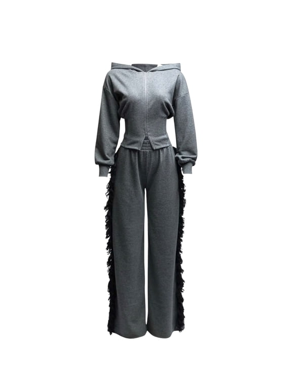 Athleisure Modern Fit Scoop Neck 3/4 Sleeve Set, Gray, Women's Plus