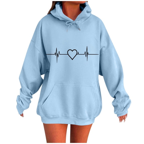 Plus Size Hoodie for Womens Pullover Fashion Casual Ladies Printed Long Sleeve Tops Blouse Hooded Sweatshirts