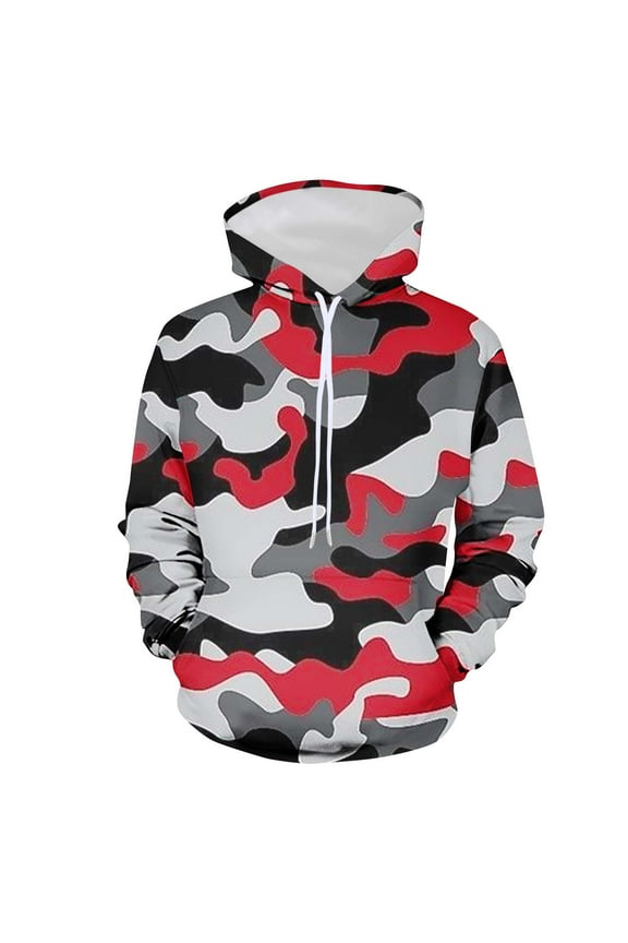 Plus Size Hoodies Sweatshirts for Men Big and Tall with Front Pockets Long Sleeve Camouflage Printed Tops Casual Loose Comfort Pullover Hooded S-4X