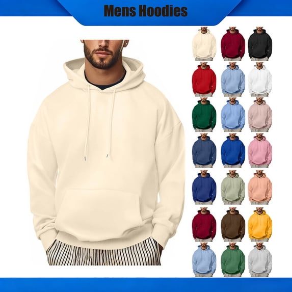 Plus Size Hoodies for Men YTCAMLO Mens 2026 Fall Winter Fashion Casual Solid Pullover Long Sleeve Drawstring Pocketed Hooded Sweatshirt
