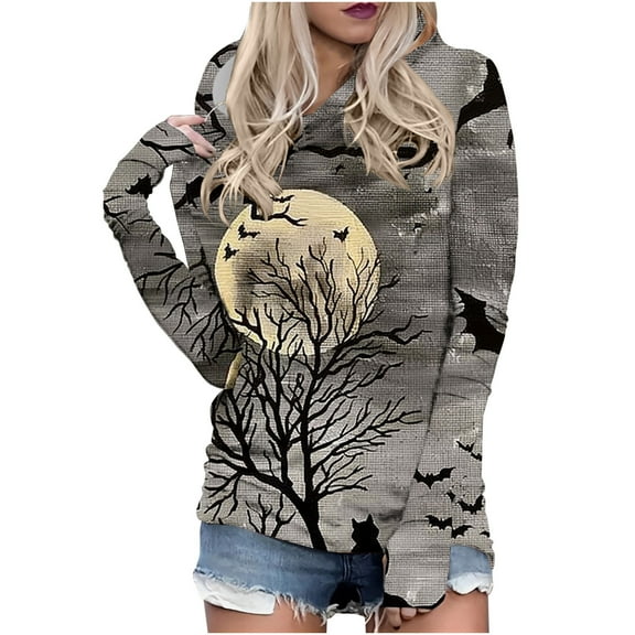 Plus Size Hoodies for Women 2025 Fall Winter Halloween Tops Pumpkin Graphic Sweatshirts Long Sleeve Pullover Blouse,Silver,S