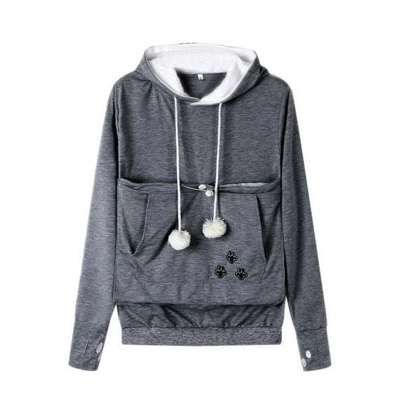 Plus Size Hoodies for Women Casual Pet Dog Cat Holder Carrier Coat Pouch Large Pocket Hoodie Tops