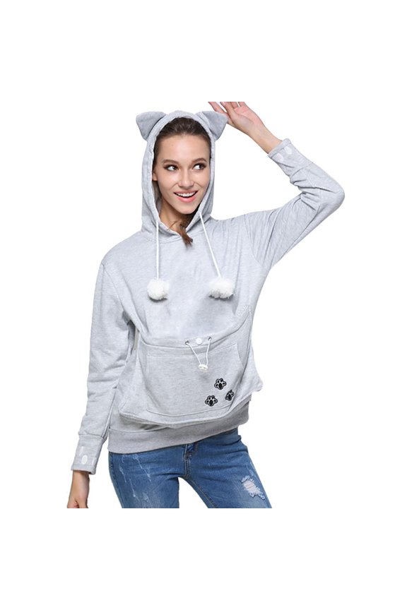 Plus Size Hoodies for Women Casual Pet Dog Cat Holder Carrier Coat Pouch Large Pocket Hoodie Tops