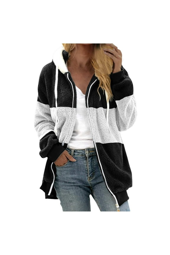 Plus Size Hoodies for Women Color Block Hooded Sweatshirt Basic Zipper Jersey Jacket Long Sleeve Top with Pockets