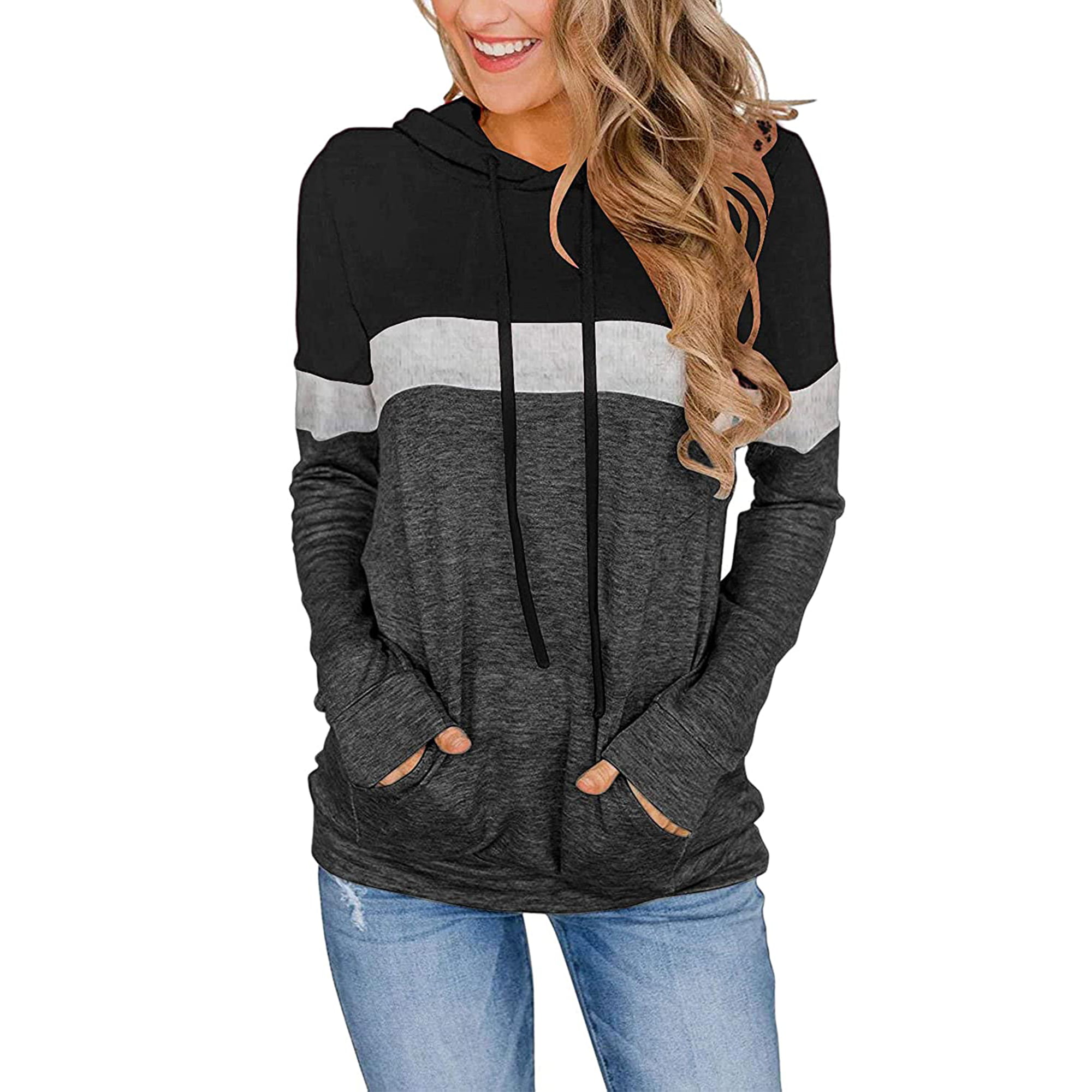 transfusion frost Sobriquette Plus Size Hoodies for Women Color Block Long Sleeve Drawstring Pullover  Sweatshirts with Pockets - Walmart.com