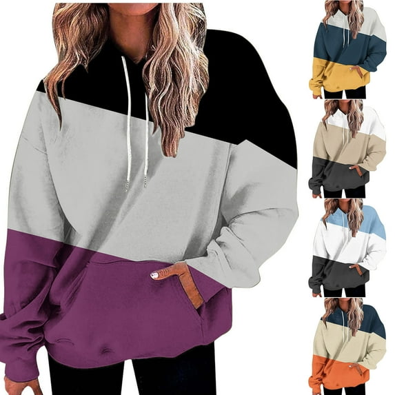 Plus Size Hoodies for Women Pullover Fashion Loose Fitting Solid Color Long Sleeved Hoodie Sports Top