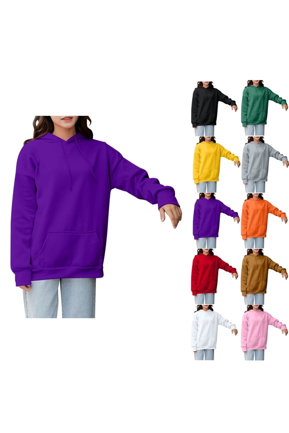 Plus Size Hoodies for Women Pullover Fashion Solid Color Long Sleeved Hooded Sweatshirt