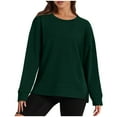 thumbnail image 1 of Plus Size Hoodies for Women Solid Color Casual Loose Round Neck Long Sleeve Color Block Side Slit Pullover Sweatshirts Tops,Green 2,2XL, 1 of 5