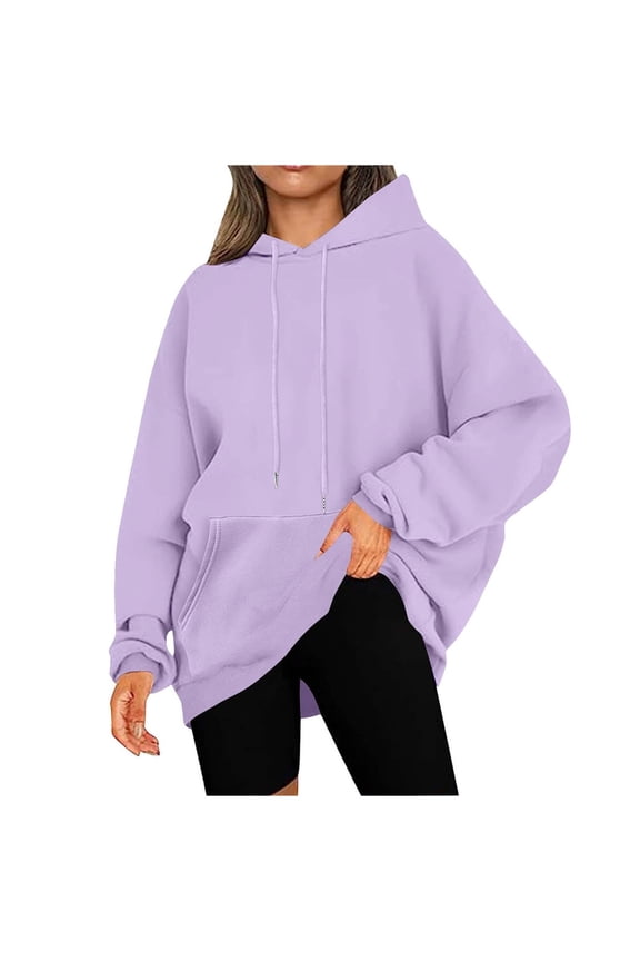 Plus Size Hoodies for Women with Front Pocket Pullover Fleece Lined Sweatshirts Ladies Casual Solid Loose Basic Comfort Hooded Tops XS-5X