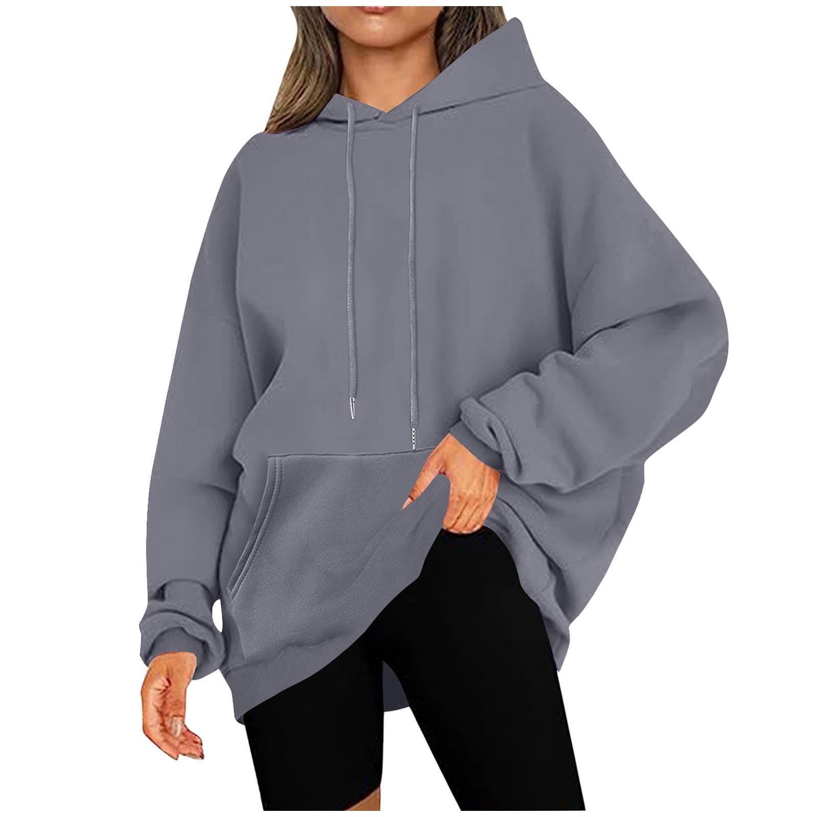 Plus Size Hoodies for Women with Front Pocket Pullover Fleece Lined Sweatshirts Ladies Casual Solid Loose Basic Comfort Hooded Tops XS-5X