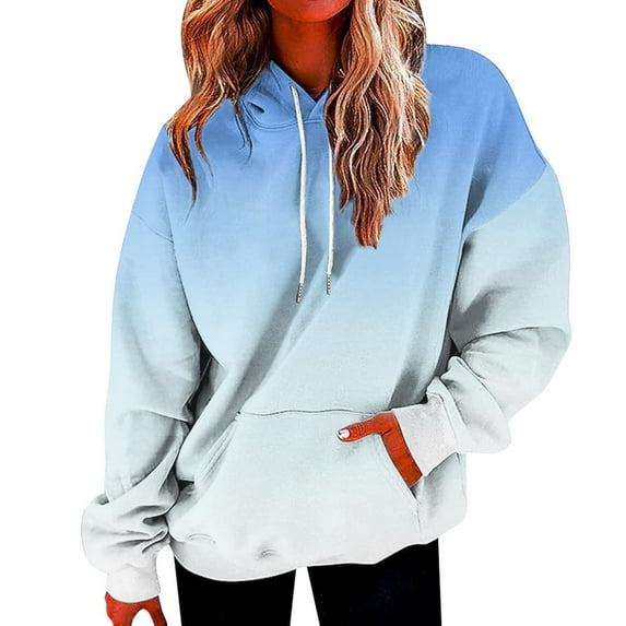 Plus Size Hoodies for Women with Pocket Pullover Sweatshirts Fleece Lined Trendy Gradient Printed Long Sleeve Casual Hoodie Tops S-4X