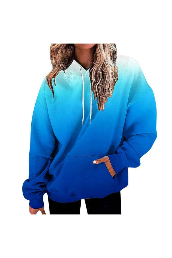 Plus Size Hoodies for Women with Pocket Pullover Sweatshirts Fleece Lined Trendy Gradient Printed Long Sleeve Casual Hoodie Tops S-4X