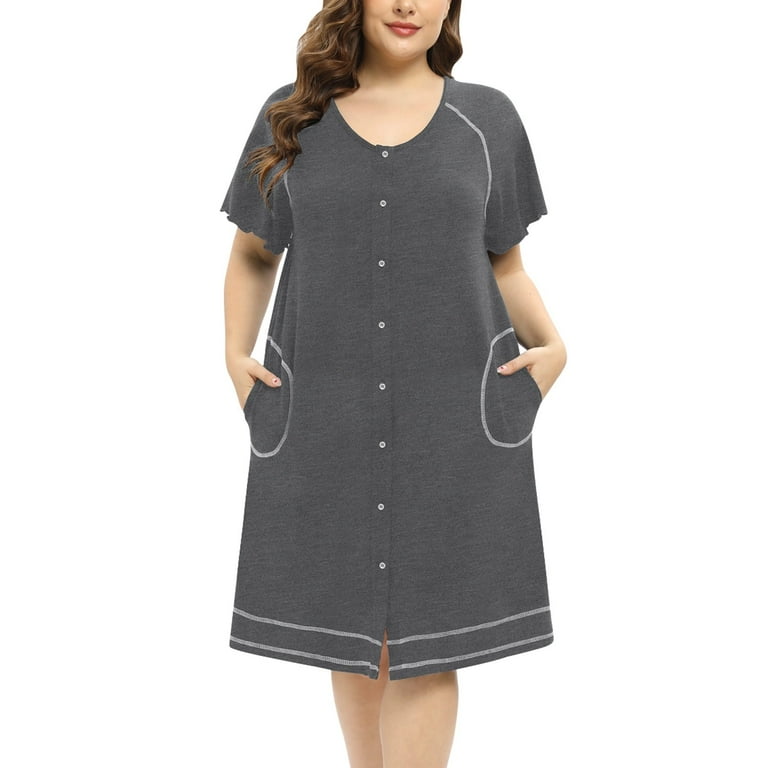 Plus Size House Dress for Women Button Front Housecoat Robe Duster