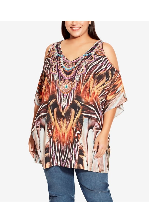 Plus Size Ibiza Kaftan Top Exotic Feather 14W