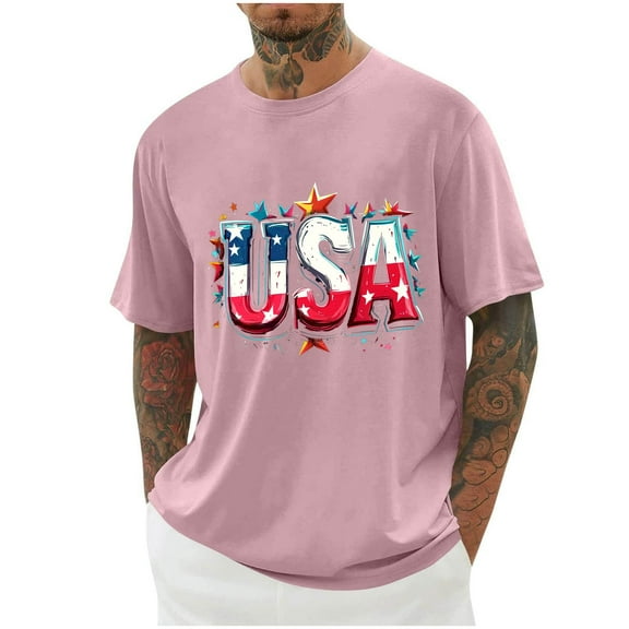 Plus Size Independence Day Tee Shirts Patriotic T-Shirts Usa Flag Star Printed Short Sleeve Tops Athletic Stretch Quick Dry Tee Shirts Trends Lightweight Blouses Workout Running Golf Outfits