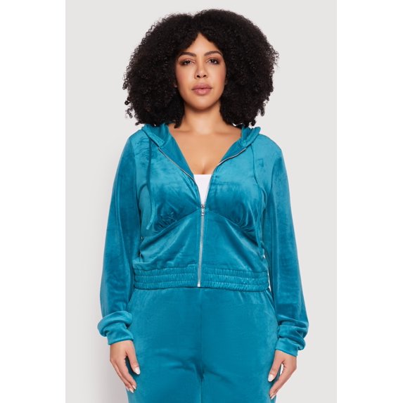 Womens Plus Size Iris Velour Cropped Hooded Sweatshirt