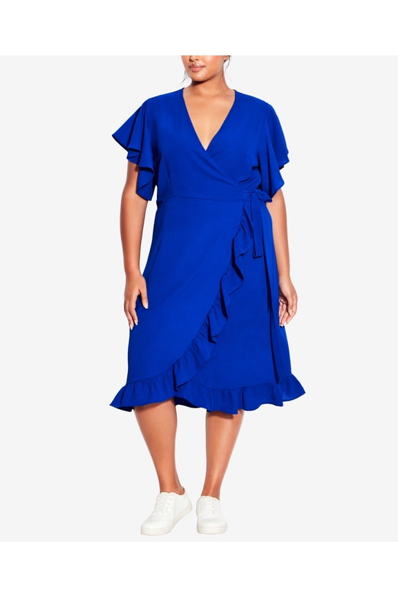 Plus Size It's a Wrap Plain Dress Cobalt 22W24W