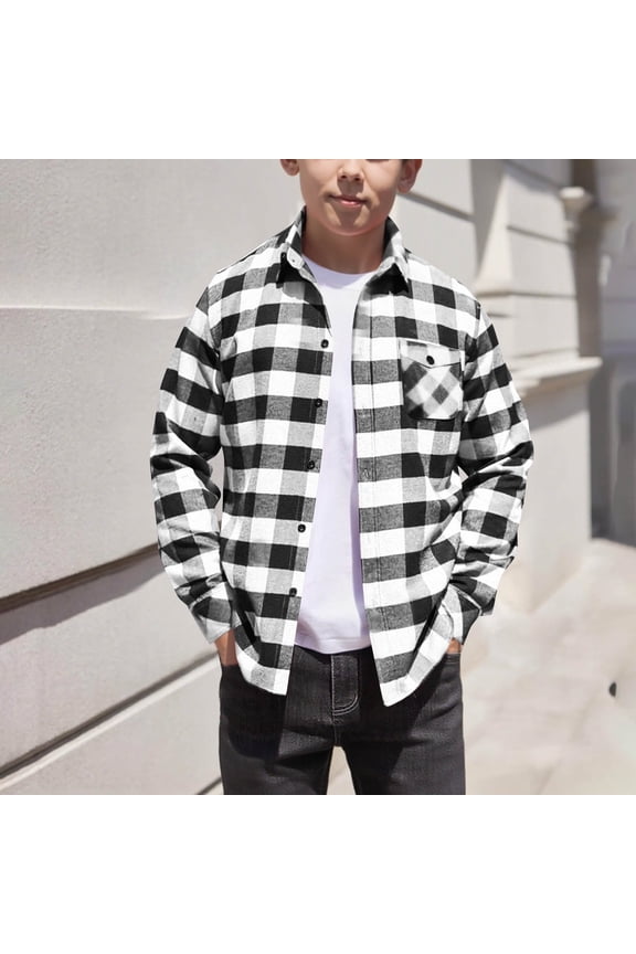 Plus Size Jacket for Kids New Teen Boys Girls Lightweight Plaid Shirts Casual Long Sleeve Preppy School Fall Fashion Color Block Jackets Black 12-13 Years
