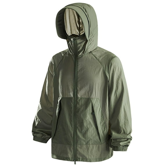Plus Size Jacket for Women 2025 Sun Protection Long Sleeve Hooded Full Zip Shirts Jacket with Pockets Summer Casual Clothing for Outdoor Hiking Army Green XL