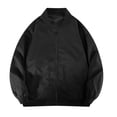 thumbnail image 1 of Plus Size Jackets For Mens Casual Leather Varsity Jacket Long Sleeve Baseball Varsity Jacket Coat Solid Baseball Clothes, 1 of 6