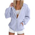 thumbnail image 1 of Plus Size Jackets For Women Solid Color Pockets Zipper Regular Hooded Outwear Long Sleeved Winter Light Blue Sweatshirts S-2XL, 1 of 4