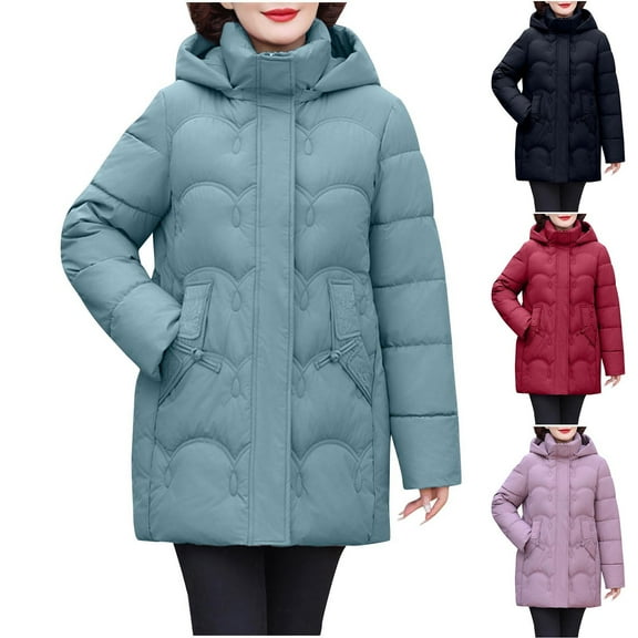 Plus Size Jackets For Women Trendy Solid Color Long Sleeved Hooded Button Double Pocket Zipper Blue Fall And Winter Coat Outerwear (XL)