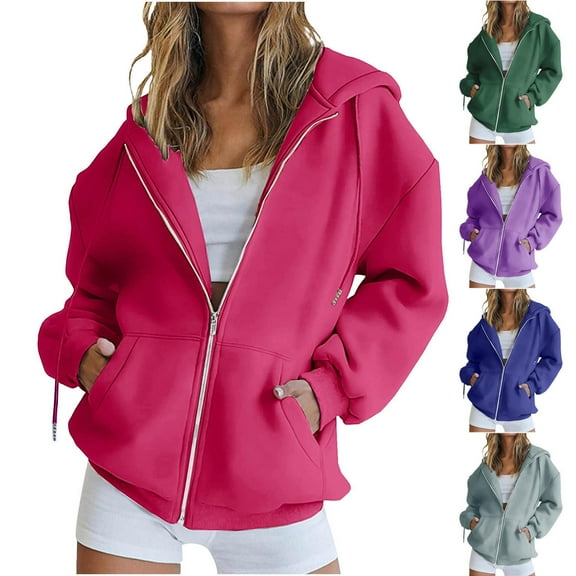Plus Size Jackets For Women Warm Casual Long Sleeve Hooded Solid Winter Sweatshirts With Pockets (2XL)