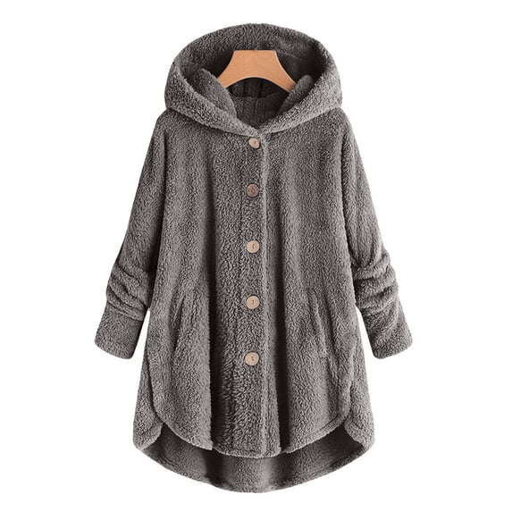 Plus Size Jackets for Women Fuzzy Fleece Cozy Button Hooded Sweaters Soft Warm Fall Winter Pajama Outerwear New Plus Size Cardigan Sweaters for Women Dark Gray S