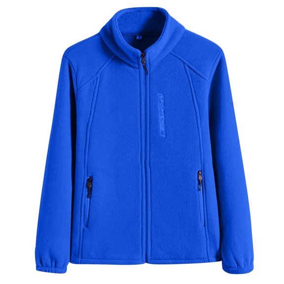 Plus Size Jackets for Women Lightweight New Women's Lightweight Full Zip Fleece Jacket Winter Warm Long Sleeve Stand Collar Outdoor Coat with Zipper Pockets Blue 3XL
