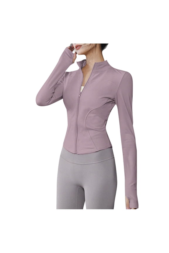 Plus Size Jackets for Women Full Zip Athletic Jacket Lightweight Long Sleeve Workout Coats With Thumb Holes Casual Slim Fit Tunic Tops