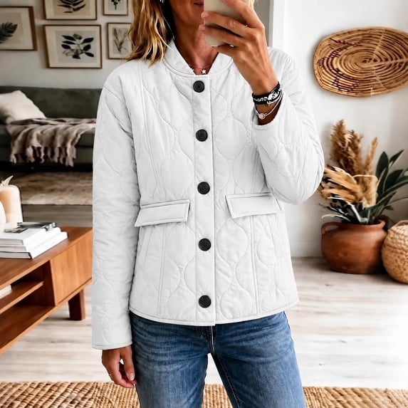 Plus Size Jackets for Women Quilted Lightweight Button Down Puffer Jacket Coats Padded Outwear with Pockets