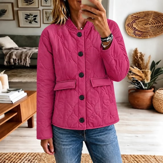 Plus Size Jackets for Women Quilted Lightweight Button Down Puffer Jacket Coats Padded Outwear with Pockets