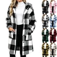 thumbnail image 1 of Plus Size Jackets for Womens Fall and Winter Fashion Plaid Fuzzy Fleece Hooded Jacket Casual Mid Long Length Long Sleeve Outerwear Coat With Pockets, 1 of 6