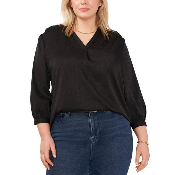 Plus Size Jacquard Patterned Blouse Rich Black 2X