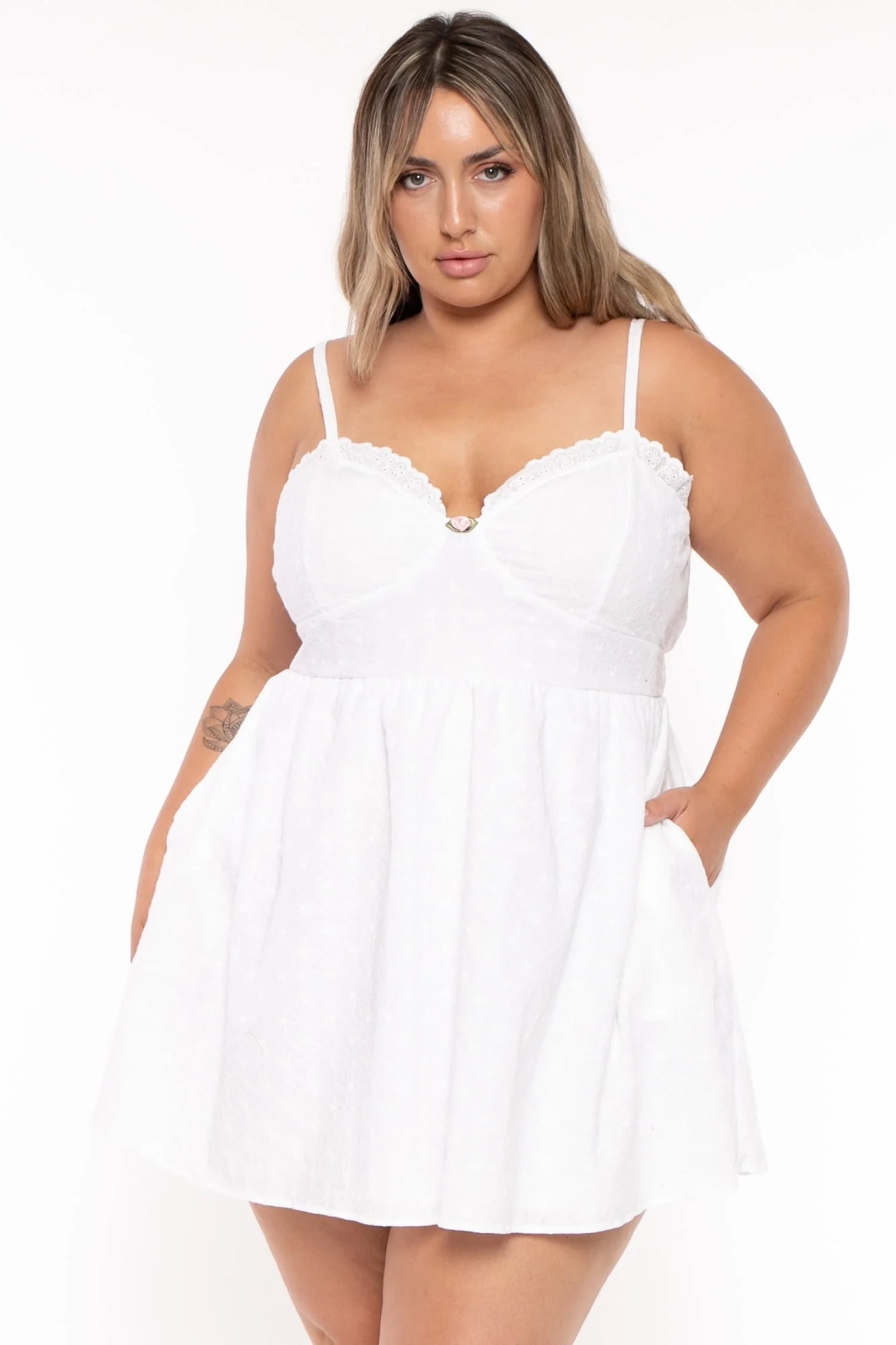 Plus Size Jaliza Rosset Flare Dress-White - Walmart.com