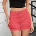 thumbnail image 1 of Plus Size Jean Shorts for Women High Waisted Spring And Summer Solid-Colored Perforated Fringed Shorts with Pockets, 1 of 8