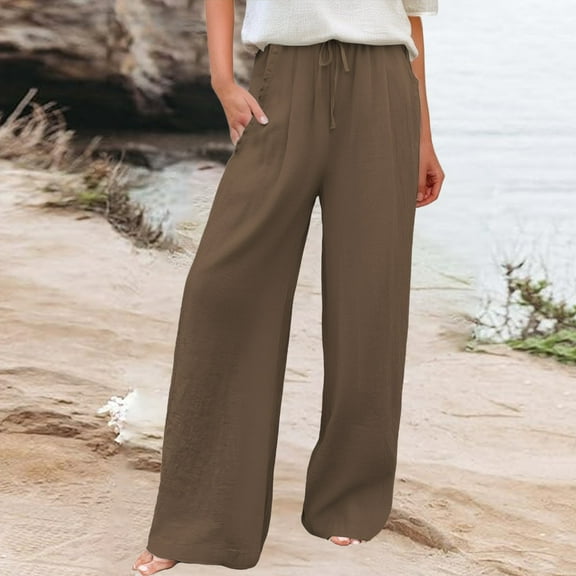 Plus Size Jeans for Women Women'S Cotton And Linen Women'S Spring And Autumn Linen Literary Loose And Versatile Casual Sports Long Pants,Brown Women's Plus Size Pants M