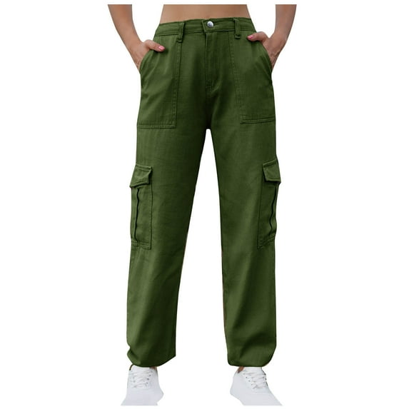 Plus Size Jeans Womens Cargo Denim Jeans High Waisted Stretchy Flap Pocket Straight Leg Pants Womens Cropped Jeans S-53 Green M
