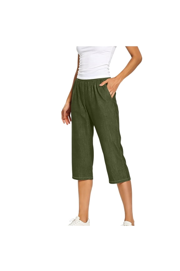 Plus Size Jeans for Curvy Women Women's Stretchy Denim Capris, Elastic High Waisted Jeans Loose Casual Athletic Yoga Pull-On Cropped Pants Green XL