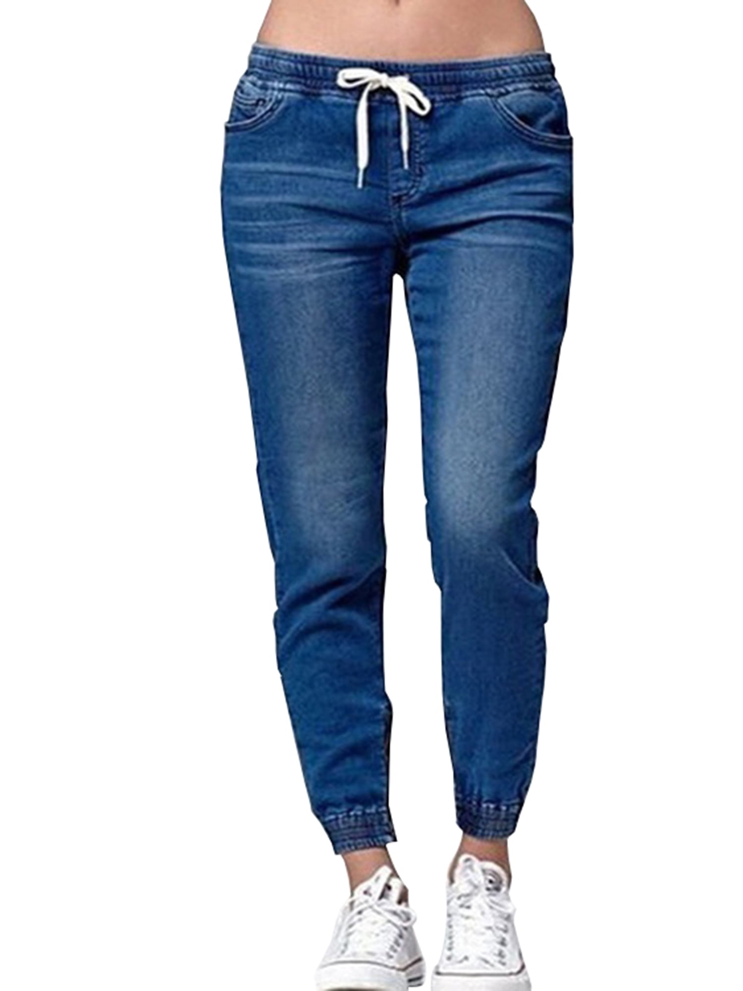 Plus Size Jeans for Women Mid Rise Slim Fit Joggers Denim Pants Casual  Jeggings Drawstring Stretch Pants S-5XL Black 4XL