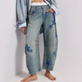 thumbnail image 1 of Plus Size Jeans for Women Mid Waist Casual Loose Cylindrical Star Shaped Jeans Blue 2XL, 1 of 6