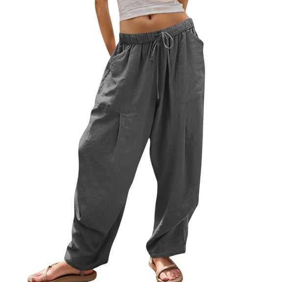 Plus Size Jeans for Women Women Ladies' Solid Color Cotton And Linen Loose Casual Wide Leg Long Pants Pocket,Gray Women's Plus Size Pants L