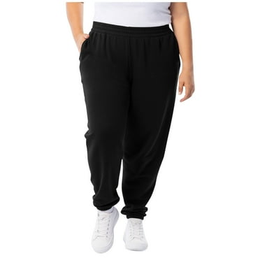 Plus Size Joggers For Women Elastic Waist Thick Casual Sweatpants Solid Athletic Workout Pants With Pockets Black