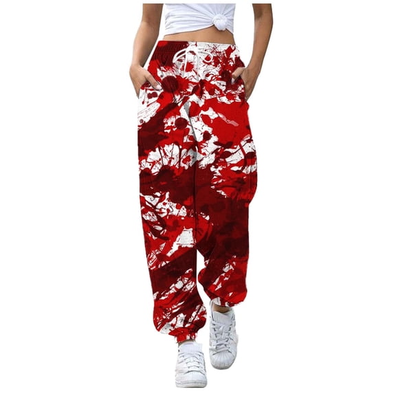 Plus Size Joggers for Women Halloween Printed High Waisted Lightweight Sweatpants Drawstring Fluffy Trousers with Pocket Fall Winter Pants Women